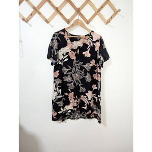 Nicole Miller Black Floral Linen Blend Dress - Size XL